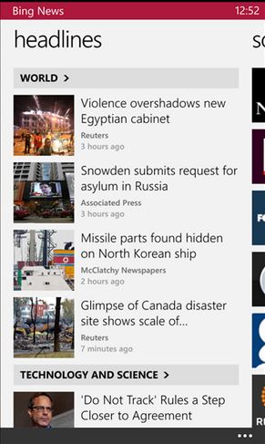 Bing News for Windows Phone